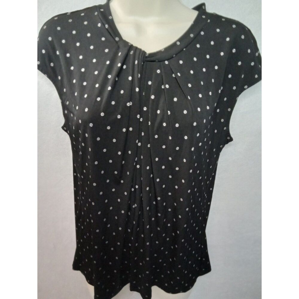Worthington  womens lg black and white floral‎ zip up sleeveless pleated blouse